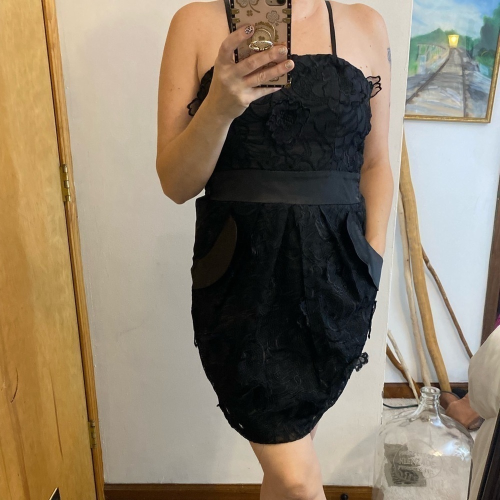 NWT Lucy Paris Black Lace Appliqué Cocktail Dress - Picture 3 of 16